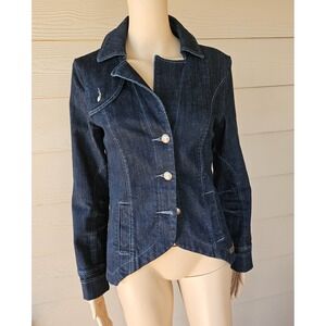 Blue Sista by DiDi Dark Blue Denim Jacket Blazer w/Side Pockets Sz M Slim Fit